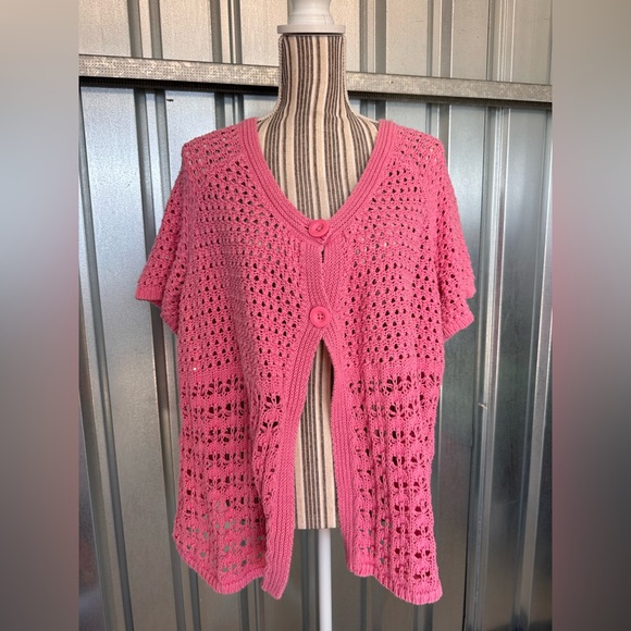 Vintage Women’s St.John’s Bay Crochet Knitted Pink Top Plus Size 1X - Picture 1 of 7